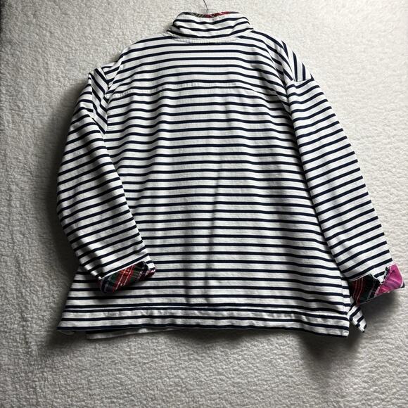 Crown & Ivy Sweatshirt 4X Blue Stripe Plaid Tab Collar Colorful Cozy Contrast - Picture 3 of 7